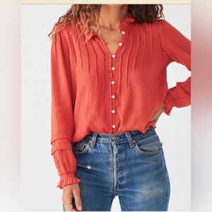 Faherty Willa Top in Carmine orange Organic Cotton Sz Small